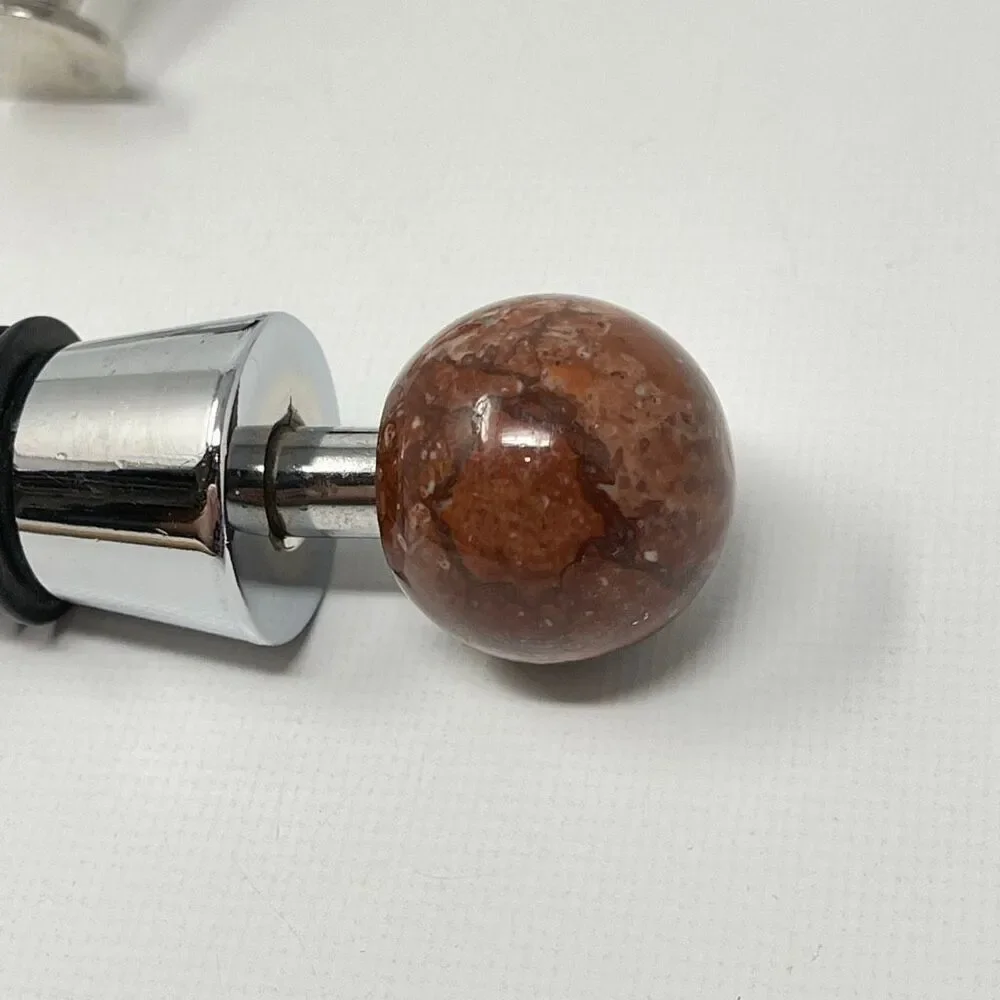 Metal & Stone Wine Bottle Stopper Lot of 3 Metal Octopus & Heart Stone Ball